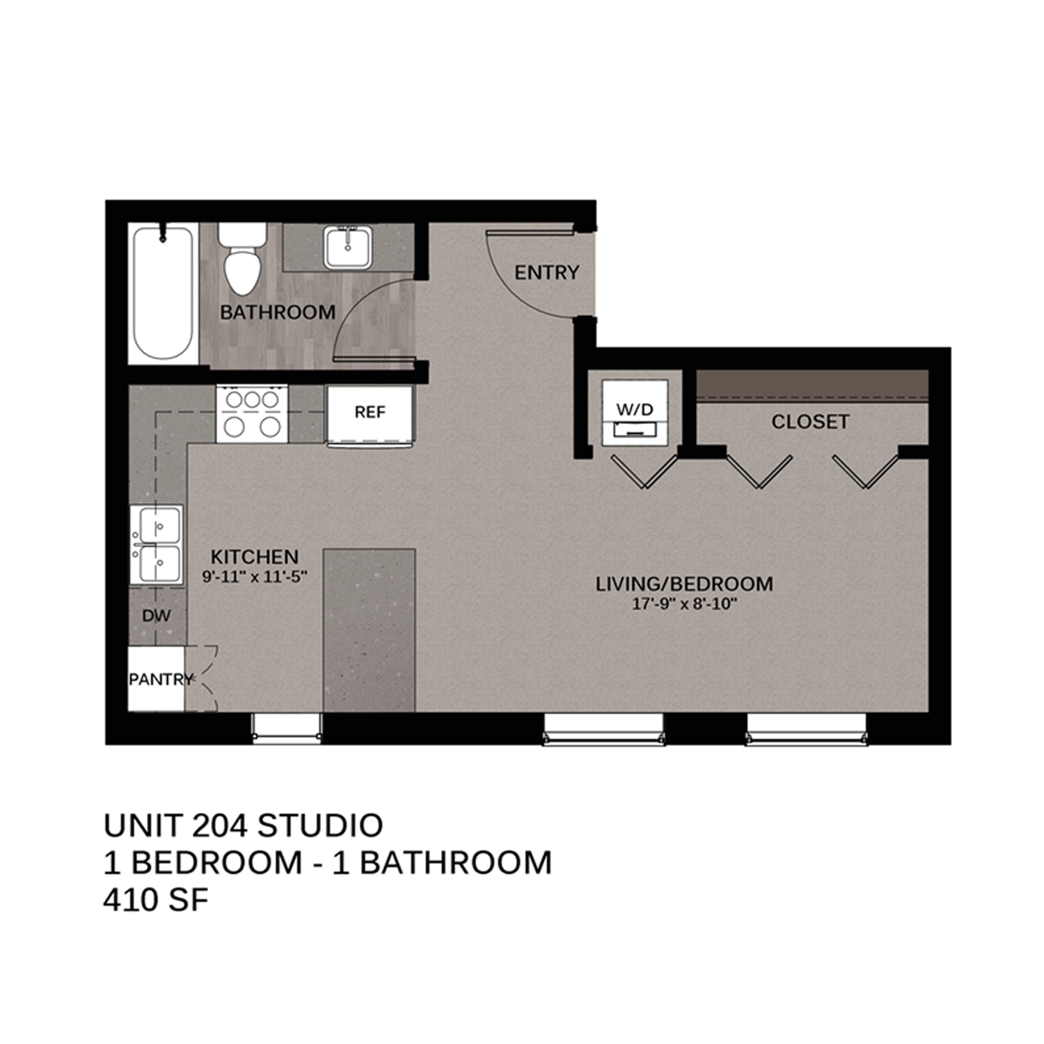 Floor plan for studio, 1 bath, 439 sqft